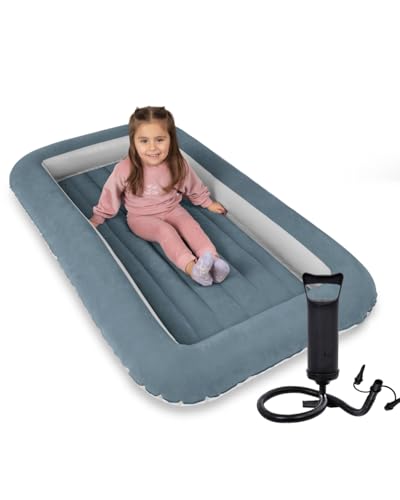 Inflatable Toddler Travel Bed with Safety Bumpers, 61x34 Inch Air Mattress