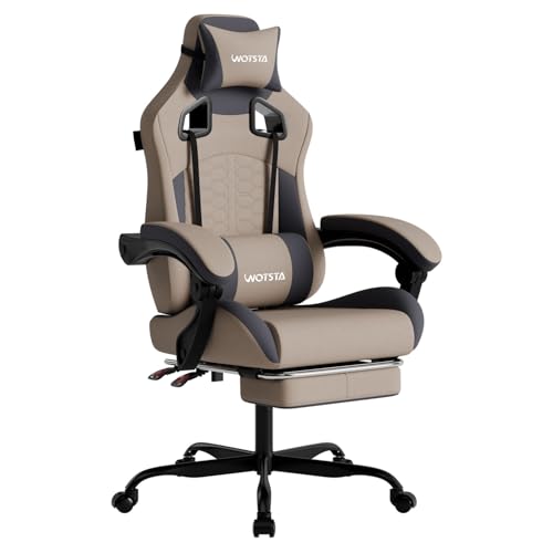 Ergonomic Gaming Chair with Massage & Footrest - Reclining High Back Chair, Grey