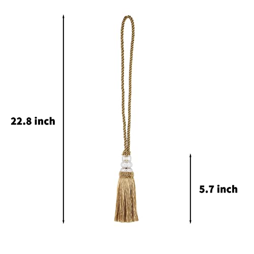 2 Pack Gold Tassel Curtain Tiebacks - Decorative Rope Holdbacks