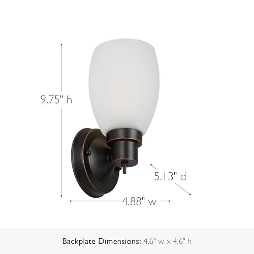 Lydia Wall Sconce, Oil Rubbed Bronze Finish, Frosted Glass Shade, Dimmable with Twist On/Off Switch for Hallway, Foyer, Bathroom ? Design House, 588814-ORB