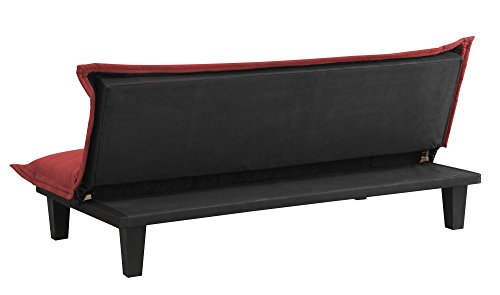 Convertible Microfiber Futon Sofa Bed with Wood Legs - Red
