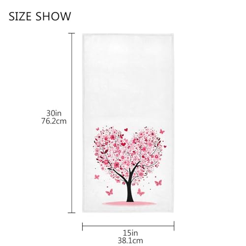 Pink Floral Heart Tree Hand Towel - Soft Absorbent Decorative Bath Towel
