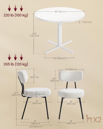 Round Dining Table Set with 2 Padded Upholstered Chairs for Small Spaces