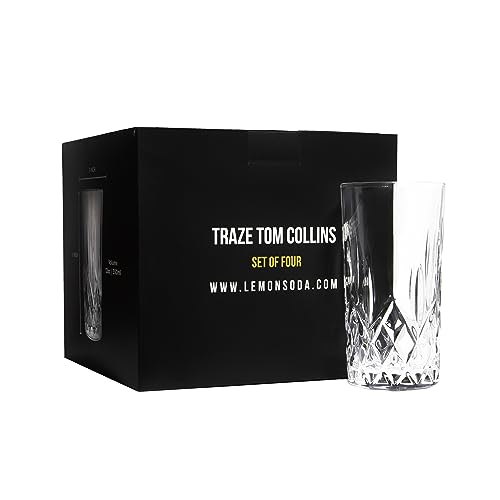 LEMONSODA 12oz Crystal Drinking Glasses Set of 4 - Elegant Barware for Cocktails & Beverages