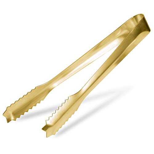 Gold Ice Tongs 7'' Stainless Steel Serving Ice Clamps for Bar & Kitchen
