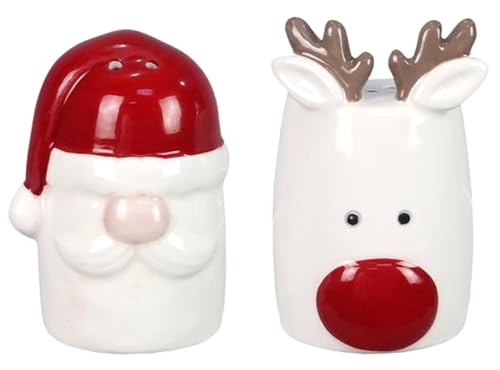 Christmas Santa & Reindeer Salt and Pepper Shaker Set - Holiday Kitchen Decor