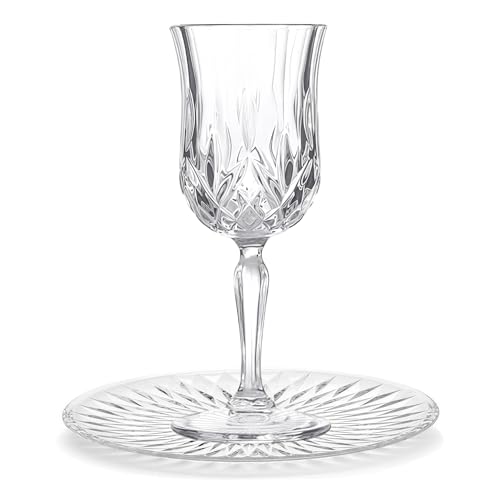 Modern Glass Kiddush Cup Set with Matching Tray - 5.2 oz Wine Goblet