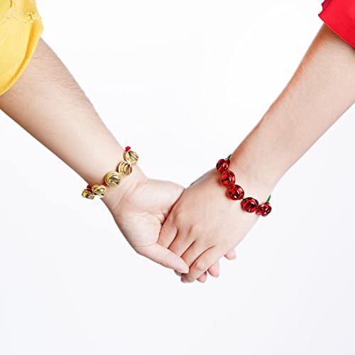Christmas Jingle Bell Bracelets Set - Adjustable Metal Wrist Bands for Holiday Party