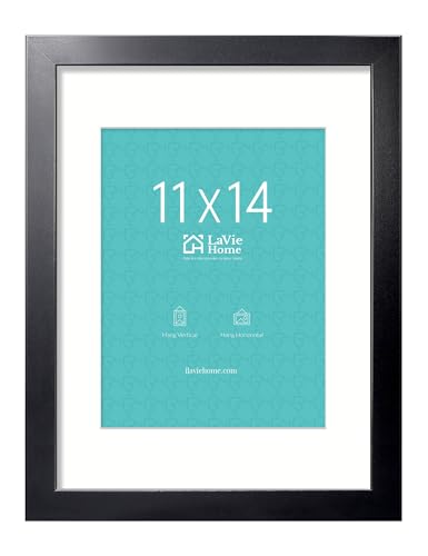 11x14 Black Picture Frame with Mat for 8x10 Photos - Wall Mount Display