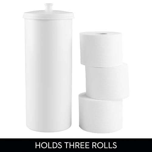 Freestanding Toilet Paper Storage Holder with Lid, Holds 3 Spare Rolls