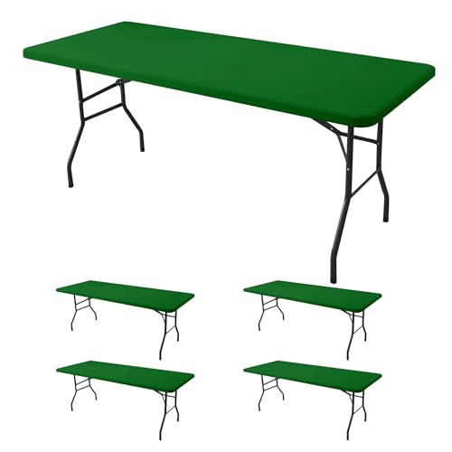 Enjoyidea Green 4-Pack Fitted Tablecloth for 6ft Rectangular Tables, Stretch Spandex