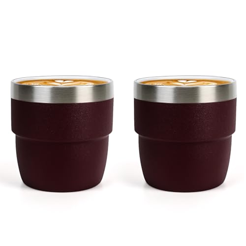 Wild Vine Red Ceramic-Lined 4oz Espresso Cups - 2 Pack, Double Wall Insulated, Space-Saving