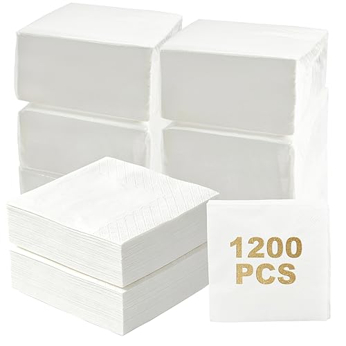 JHUEOPQD 1200 Count Disposable Cocktail Napkins 2-Ply White 4.5 x 4.5 Inch Bulk Pack for Weddings & Parties