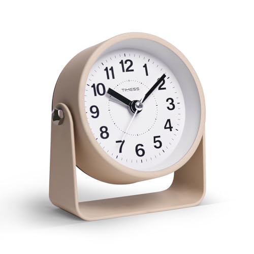Compact Silent Analog Alarm Clock with Night Light and Snooze, Yellow