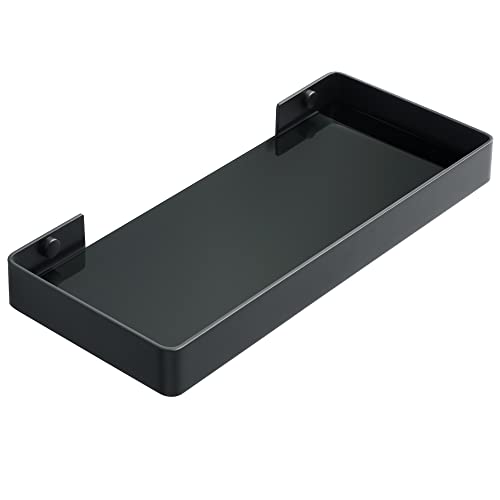 11.8-Inch Black Glass Floating Wall Shelf, Stainless Steel Bathroom Organizer