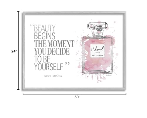 Stupell Industries Beauty Begins Fashion Perfume, Design by Amanda Greenwood Gray Framed Wall Art, 24 x 30, Pink
