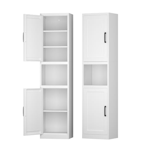 67" Tall Slim Metal Pantry Cabinet, Narrow Bathroom Storage Organizer