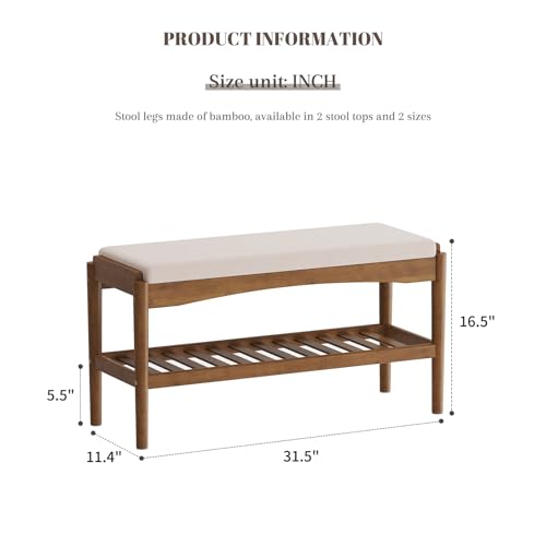 2-Tier Bamboo Shoe Bench with Padded Seat - Entryway Storage Organizer