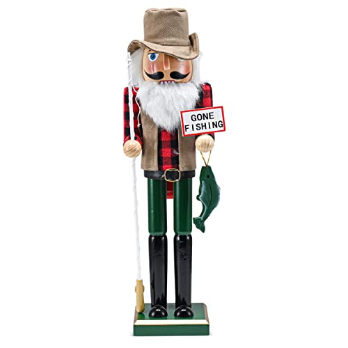 15-Inch Wooden Fisherman Nutcracker Figurine - Christmas Table Decor