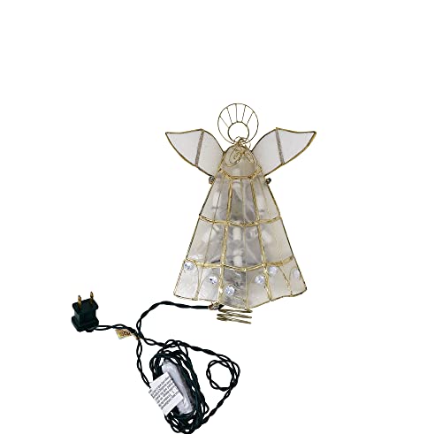 Kurt Adler 10-Light Capiz Angel Treetop with Trumpet — Indoor Christmas Decor