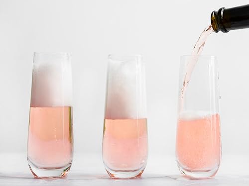 KooK Classic Set of 4 Stemless Champagne Glasses for Mimosa & Prosecco, Clear
