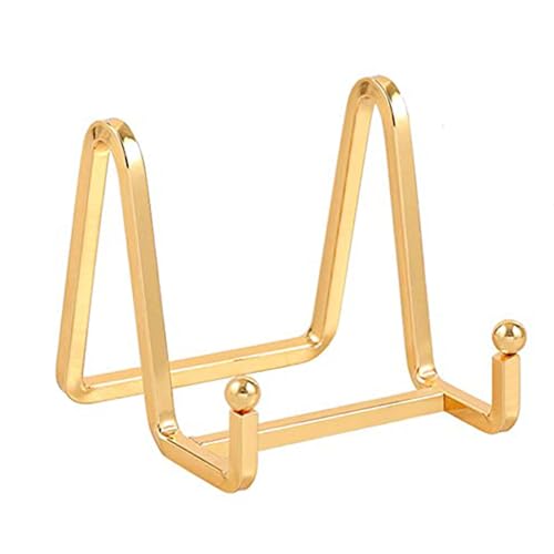 3 Inch Metal Plate Display Stand - Gold Iron Easel for Photos and Books