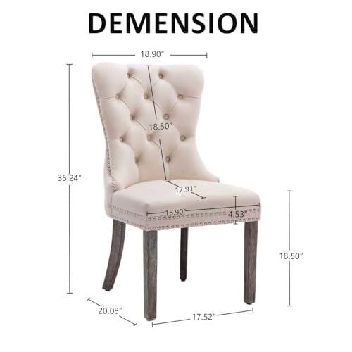 Velvet Upholstered Dining Chairs with Nailhead Trim, Set of 4, Beige