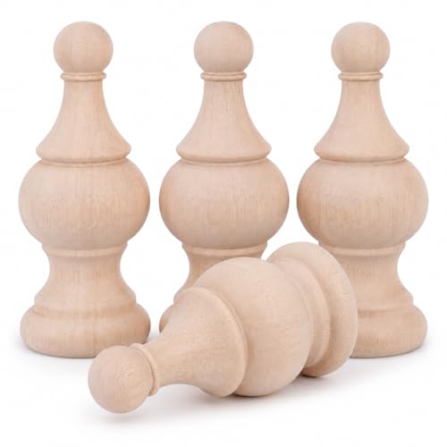 4 Pcs Unfinished Wood Finials, 5.9-Inch Decorative Post Caps for Furniture