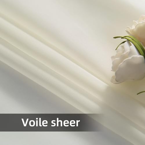 Sheer Rod Pocket Curtains 4 Panels - Ivory Voile Draperies 52x108