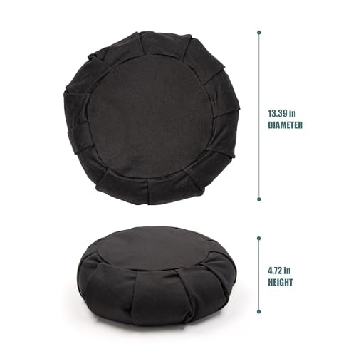 Zafu Yoga Meditation Cushion, Round Cotton Floor Pillow with Buckwheat Filling