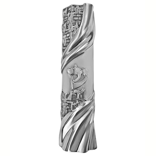 Car Mezuzah with Traveler's Prayer Scroll, Jerusalem Design, 2.2 Inch