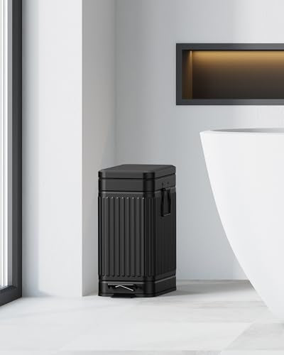Small Stainless Steel Trash Can with Lid and Pedal - 10L/2.6 Gal Black