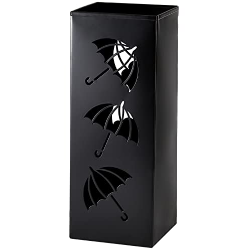 Modern Square Metal Umbrella Stand for Entryway, 16.5-Inch Tall, Black