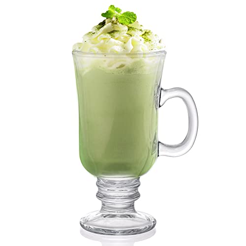 ZENFUN Set of 6 8oz Irish Coffee Glass Mugs with Handles - 3 Inch Footed Clear Espresso Cups