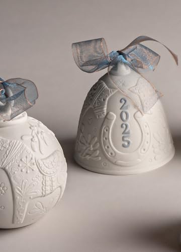2025 Christmas Bell Ornament in Matte Porcelain with Blue Details