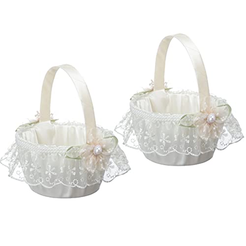 2-Piece Lace & Rhinestone Flower Girl Basket Set for Weddings, 7.87-inch