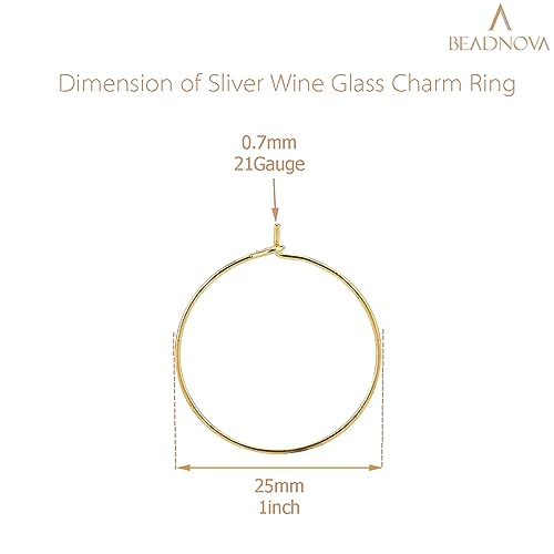 BEADNOVA 120 Pcs Gold Plated Wine Glass Charm Rings 25mm Beading Markers for Parties & Weddings