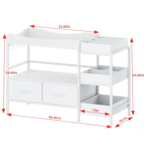 Baby Changing Table with Storage, Nursery Dresser with Drawers & Shelves