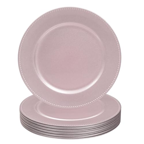 MAONAME Pink Charger Plates Set of 12 - Round Beaded Rim Tableware