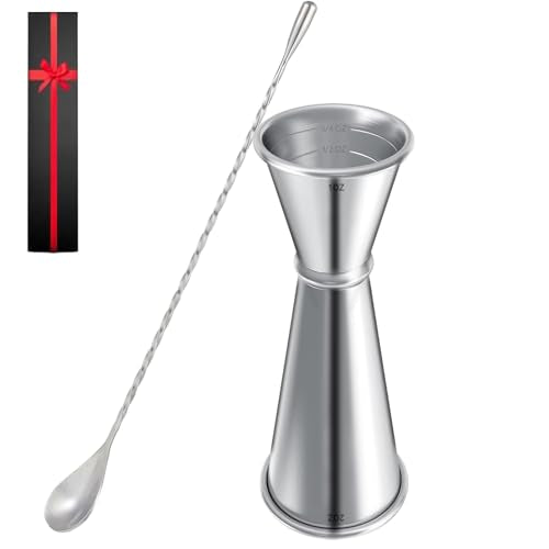JOYONE Cocktail Jigger & Mixing Spoon Set - Stainless Steel Bartending Tools for Home & Bar