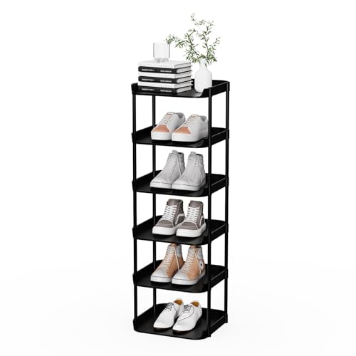 6-Tier Vertical Narrow Shoe Rack, Stackable Tall Skinny Storage Organizer