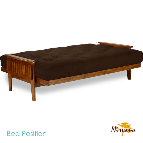 Solid Hardwood Full Size Futon Set with 8-Inch Mattress and Tray Arms