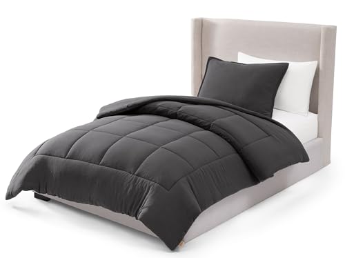 Twin Comforter Set - Lightweight Down Alternative, Charcoal Grey