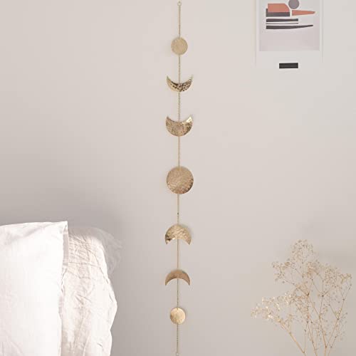 36-Inch Hammered Gold Metal Moon Phase Wall Decor - Boho Celestial Art