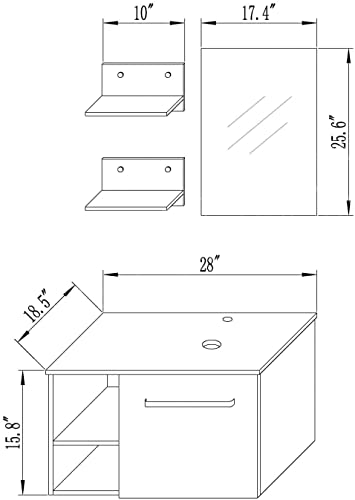 28-Inch Wall-Mounted Bathroom Vanity Set with Glass Sink and Mirror