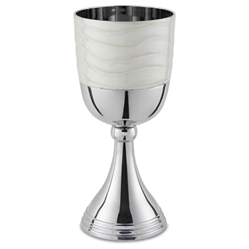 Nickel Plated Kiddush Cup Set with Matching Enamel Tray, 5.75-Inch