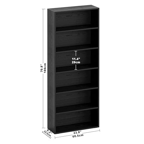 6-Tier Tall Bookcase - 70" Floor Standing Storage Display Shelf