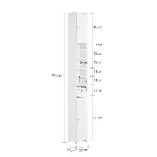 Slim Tall Bathroom Storage Cabinet with Adjustable Shelves, 70-Inch White
