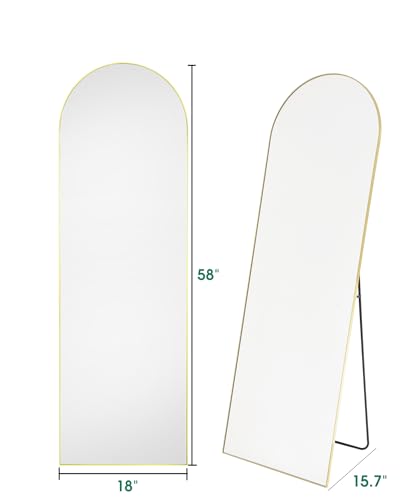 Arched Full Length Mirror 18x58 Inch - Floor or Wall Mounted Gold Mirror