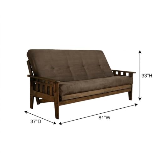 Full Size Futon Sofa Bed with Hardwood Frame in Rustic Walnut